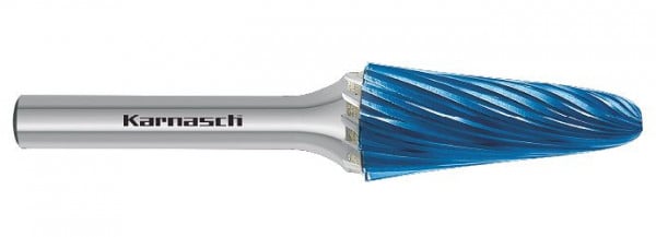 Karnasch Hartmetall-Frässtift Blue-Tec beschichtet KEL/ HP-9 d1= 12 / l2= 32 / d2= 6 / l1= 77mm, VE: 2 Stück, 116039025