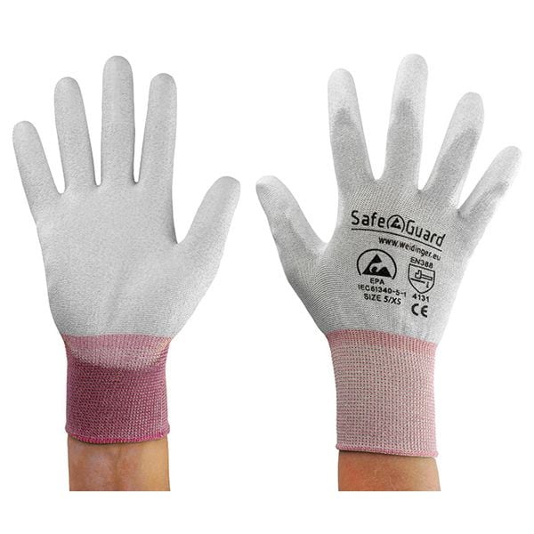 SafeGuard ESD-Handschuh grau/beere, beschichtete Handflächen Nylon/Carbon Größe XS, VE: 12 Paar, DSWL39620