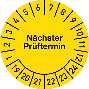 Moedel Prüfplakette Nächster Prüftermin 2019-2024, Folie, Ø 25 mm, VE: 10 Stück/Bogen, 54535