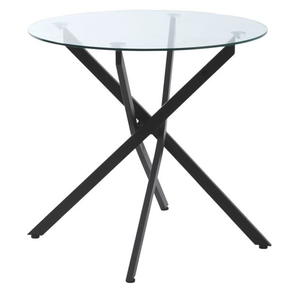 HOMCOM Beistelltisch mit Sicherheitsglas runder Couchtisch Kaffeetisch Glastisch für Wohnzimmer Schlafzimmer Metall Schwarz 80 x 80 x 75 cm, 839-079