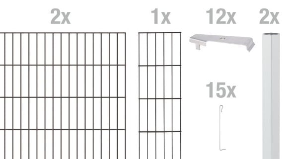 Alberts Cluster-Gabionen-Anbauset, Stahl, verzinkt anthrazit kunststoffbeschichtet RAL 7016, zum Einbetonieren, 2 m x 800 mm, 642105