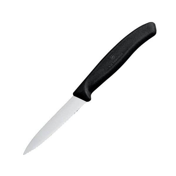 Victorinox Schälmesser Spitz Wellenschliff 8cm Schwarz, CX746