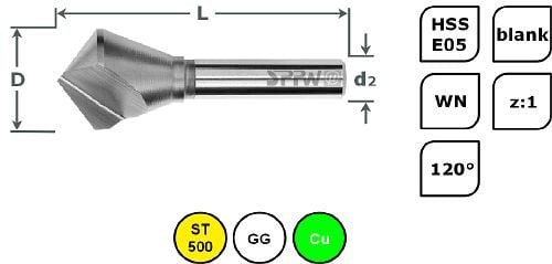 SPPW Kegelsenker HSS-E05 120° z:1 L: 43 Ø10 Bereich: 01-10, 1541001000