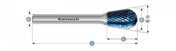 Karnasch Hartmetall-Frässtift Blue-Tec beschichtet WRC/WKN d1= 12,0 / l2= 20 / d2= 6 / l1= 65mm Combi+Form, VE: 2 Stück, 116053100