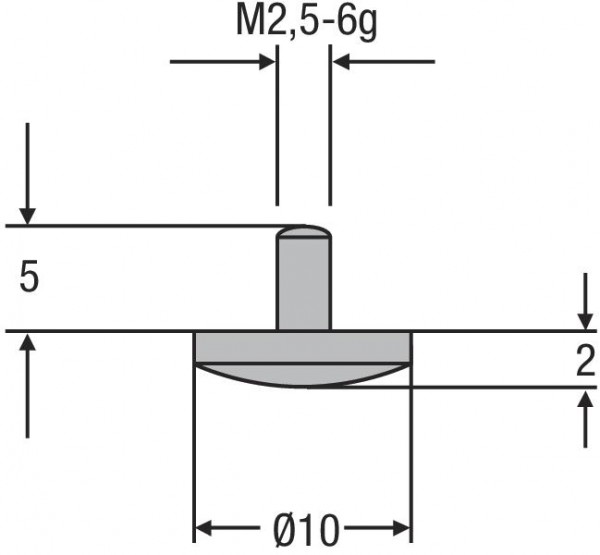 HELIOS PREISSER Messeinsatz, M2, 5mm, ø 10,0 mm ballig, 710163