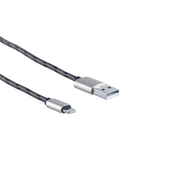 S-Conn Lightning 8-Pin Ladekabel, USB-A-Stecker auf Lightning Stecker, Nylon, braun, 0,9m, 14-50078