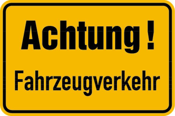 Schilder Klar Baustellenkennzeichnung Achtung! Fahrzeugverkehr, 600x400x0.6 mm Aluminium geprägt, 603/00