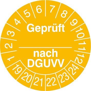 SafetyMarking Prüfplakette - mit Jahresfarbe, Geprüft nach ...DGUVV, Prüfzeitraum: 19-24, Ø 3 cm, Folie, selbstklebend, VE: 500 Stück/Rolle, 31.C2120-19-24