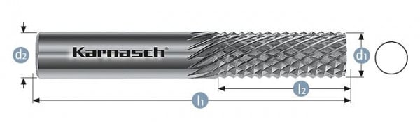 Karnasch Hartmetall-Frässtift unbeschichtet GFK/ CFK d1= 8,0 / l2= 25 / d2= 8 / l1=63 mm, 116001020