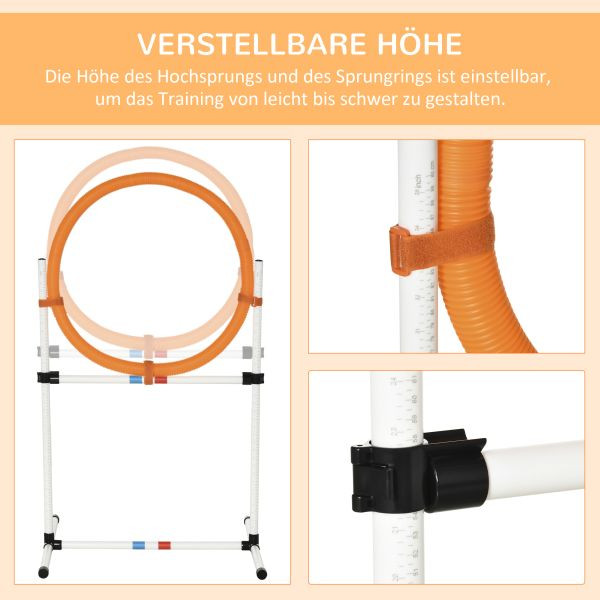 PawHut Hundetrainingsset Springring für Haustier-Agility-Training tragbar PE Weiß + Orange 74,5 x 66 x 91 cm, D07-019