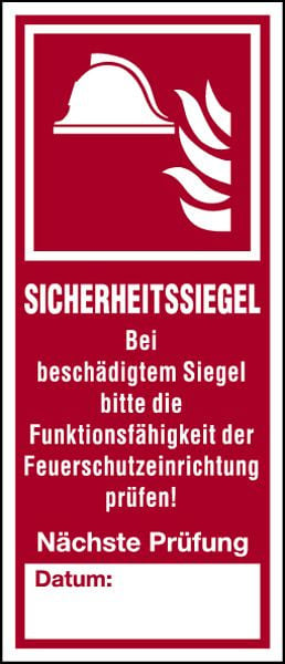 Schilder Klar Brandschutzzeichen Sicherheitssiegel für Feuerschutzeinrichtungen DIN EN ISO 7010, 70x150 mm Dokumentenfolie selbstklebend, 441/61