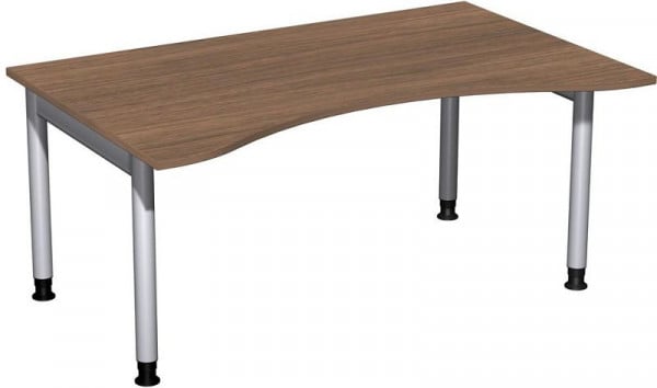 geramöbel Schreibtisch Ergonomieform höhenverstellbar, 1600x1000x680-820, Nussbaum/Silber, N-657336-NS