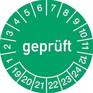 Moedel Prüfplakette geprüft 2019 - 2024, Dokumentenfolie, Ø 25 mm, VE: 10 Stück/Bogen, 56064