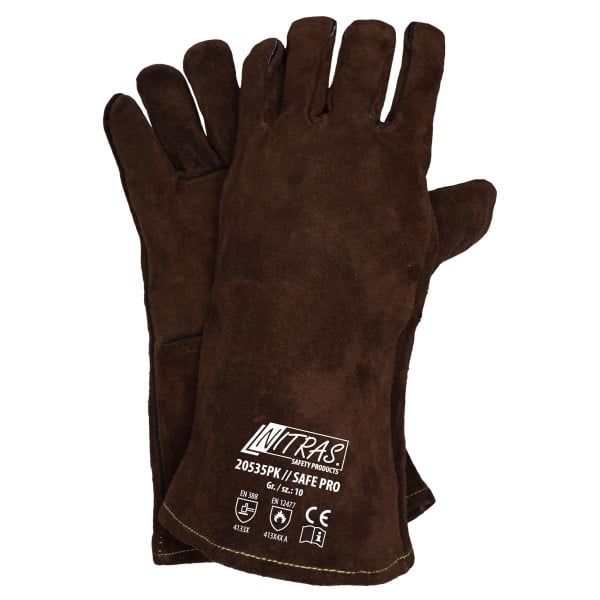 NITRAS SAFE PRO, 5-Finger-Schweißerhandschuhe (amerikanischer Sicherheitsschweißer), Spaltleder, braun, Größe: 10, VE: 60 Paar, 20535PK-10