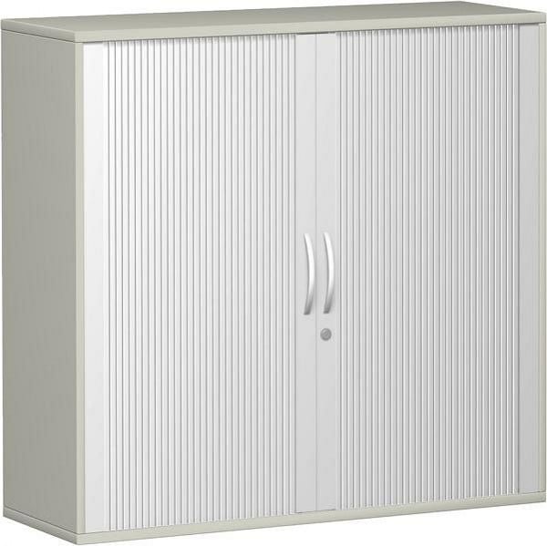 geramöbel Querrollladenschrank 2 Dekor-Einlegeböden, abschließbar, 1200x425x1152, Silber/Lichtgrau, N-10Q312-SL