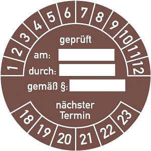 Moedel Prüfplakette geprüft am: durch: 2018-2023, Folie, Ø 40 mm, VE: 10 Stück/Bogen, 54559