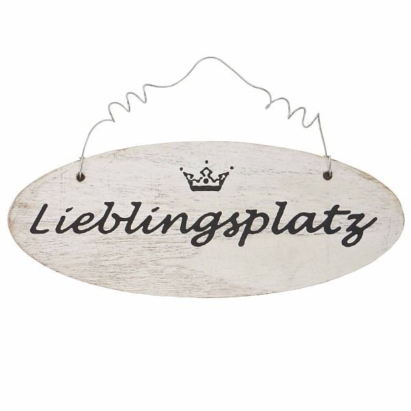 Mendler Wandschild Lieblingsplatz, Dekoschild Holzschild, Shabby-Look 10x25x1cm, weiß, 44806