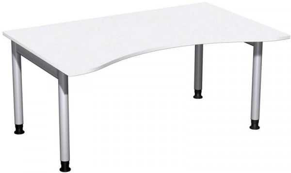 geramöbel Schreibtisch Ergonomieform höhenverstellbar, 1600x1000x680-820, Weiß/Silber, N-657336-WS