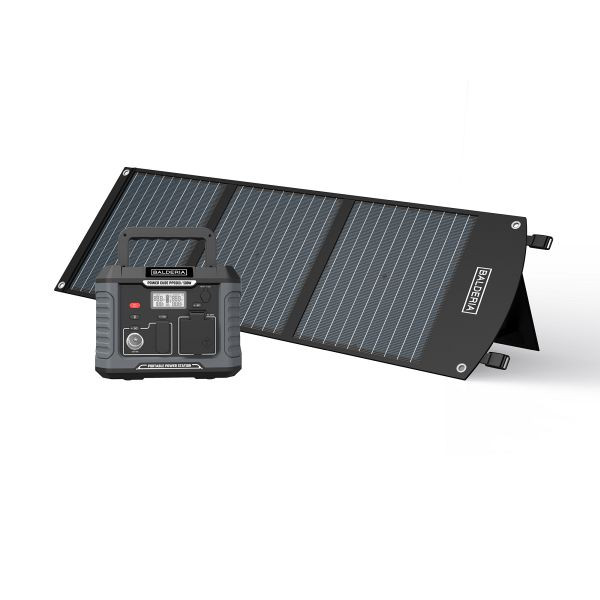 BALDERIA Power Set PS500-60 Mobiler Stromerzeuger/Stromspeicher/Solar-Generator: Tragbare Powerstation 500W + Solarpanel 60W, PPS500-SP60