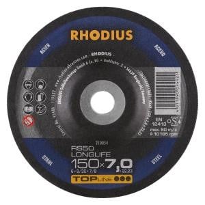 Rhodius TOPline RS50 LONGLIFE Schruppscheibe, Durchmesser [mm]: 150, Stärke [mm]: 7, Bohrung [mm]: 22.23, VE: 10 Stück, 210054