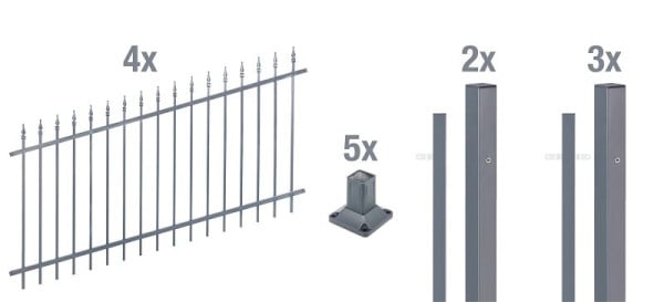 Alberts Zaun-Set Chaussee verstellbar, Aluminium, anthrazit kunststoffbeschichtet RAL 7016, zum Aufschrauben, 8 m x 1000 mm, 511678