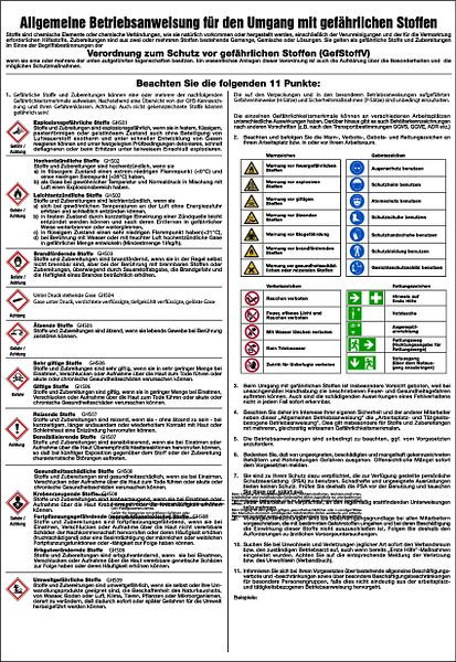 Schilder Klar Aushang Umgang mit gefährlichen Stoffen, mit GHS Kennzeichnung, 410x595x1.5 mm Kunststoff, 1140/72