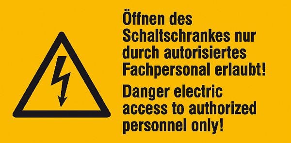 SafetyMarking Öffnen des Schaltschrankes nur durch autorisiertes Fachpersonal erlaubt! 6,5x3,2 cm, selbstklebend, VE: 6 Stück/Bogen, 30.0666