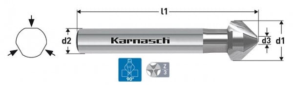 Karnasch Kegelsenker 90°, HSS-XE 3-Flächen-Schaft, DIN 335 d=40,0mm, 201740260