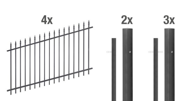 Alberts Zaun-Set Chaussee verstellbar, Aluminium, matt schwarz kunststoffbeschichtet, zum Einbetonieren, 8 m x 1000 mm, 511555