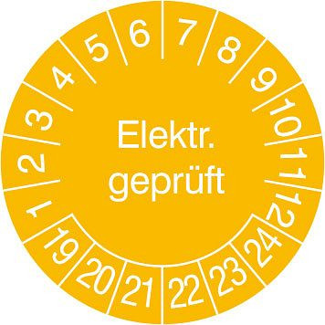 SafetyMarking Prüfplakette - mit Jahresfarbe, elektrisch Geprüft, Prüfzeitraum: 19-24, Ø 3 cm, Folie, selbstklebend, VE: 500 Stück/Rolle, 31.3654-19-24