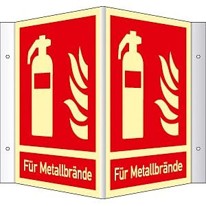 Moedel Winkelschild Feuerlöscher(Für Metallbrände) ISO 7010, Kunstoff, nachleuchtend, 160-mcd, 200x250 mm, 93831