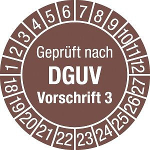 Moedel Prüfplakette Geprüft nach DGUV Vorschrift 3, 2018-2027, Folie, Ø 20 mm, VE: 10 Stück/Bogen, 94046