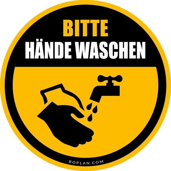 Boplan Bodenmarkierung "Hände waschen", Durchmesser 430 mm, gelb/schwarz, PPLP0001-0430-WHDYB