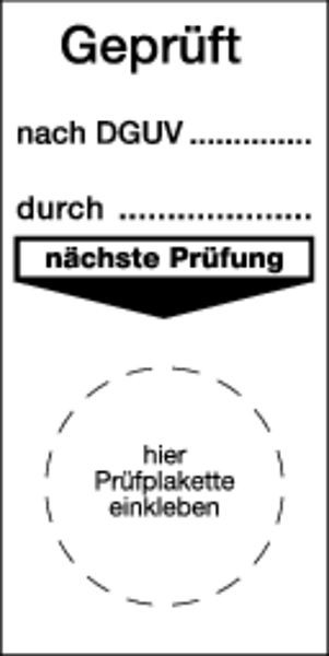 Schilder Klar Prüfplakette Geprüft nach DGUV durch... (alte Norm: BGV), 80x40 mm Folie selbstklebend, VE: 40 Stück, 7/68