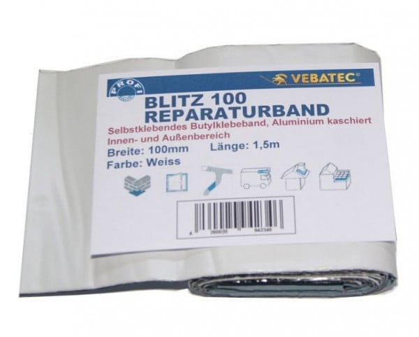 Vebatec Blitz Butyl Reparaturband Aluminium, Farbe: weiss, 100mm x 1,5m, 199