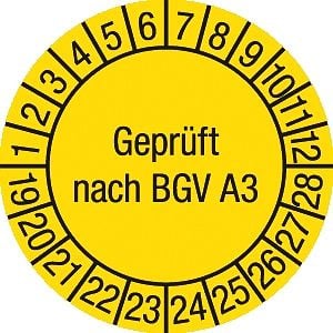 Moedel Prüfplakette Geprüft nach BGV A3 2019 - 2028, Folie, Ø 30 mm, VE: 500 Stück/Rolle, 55970