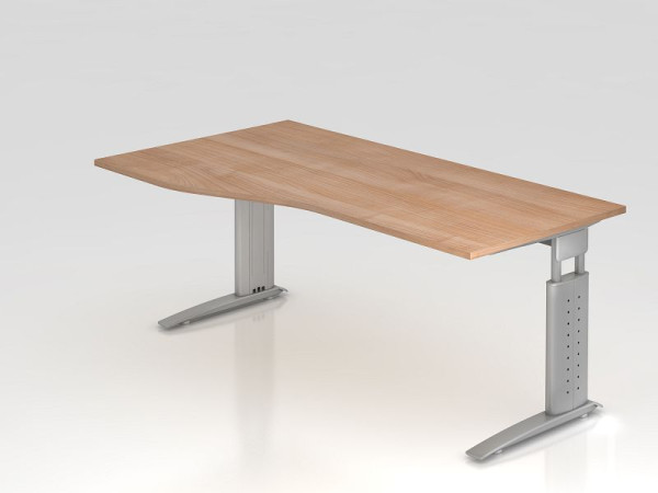 Hammerbacher Schreibtisch C-Fuß 180x100/80cm Nussbaum/Silber, Arbeitshöhe 68-86 cm einstellbar, VUS18/N/S