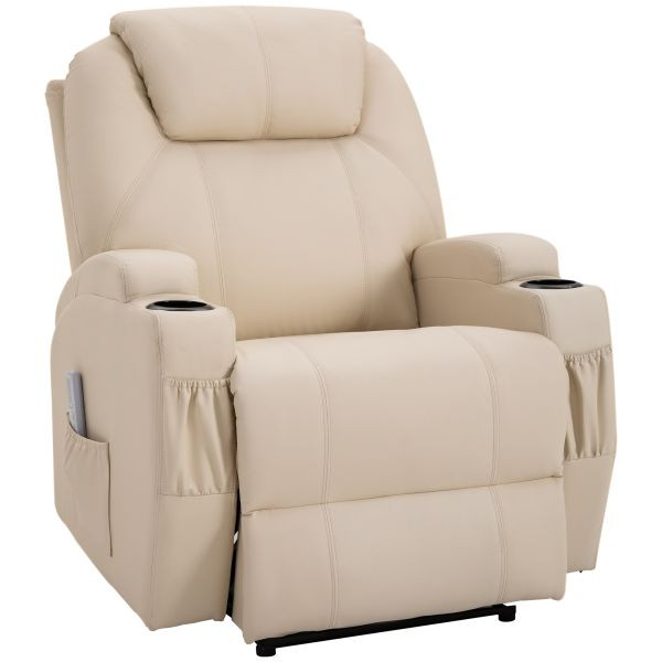 HOMCOM Massagesessel elektrisch Relaxsessel Fernsehsessel Liegefunktion Beige, 700-029V02CW