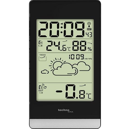 Technoline Wetterstation, DCF-77 Funkuhr mit manueller Einstelloption, bis zu 3 Sensoren anschließbar, WS 9132