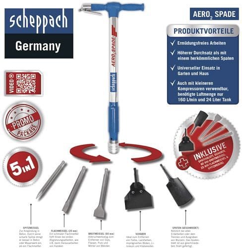 Scheppach Druckluftspaten Aero² Spade, universell einsetzbar, 5909601900