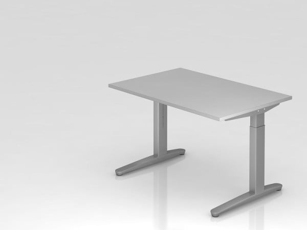 Hammerbacher Schreibtisch C-Fuß 120x80cm Grau/Silber, Alu-Kufe Silber (ähnlich RAL 9006), VXB12/5/SS