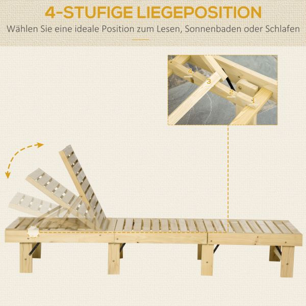 Outsunny 4-Stufen Gartenliege Sonnenliege Liegestuhl Gartenmöbel Garten klappbar verstellbar Kiefernholz Natur 195 x 59 x 30 cm, 84B-845V01ND