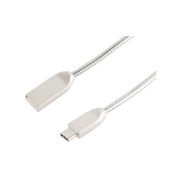 shiverpeaks BASIC-S, USB Lade-Sync Kabel USB A Stecker auf USB 3.1C Stecker, Metallumantelung (Steel) Silber 1m, BS14-12001