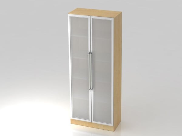 Hammerbacher Glastürenschrank 5OH, Sockelblende, Chromgriff Ahorn/Silber, 80x42x200,4 cm (BxTxH), V7100G/3/S/CE