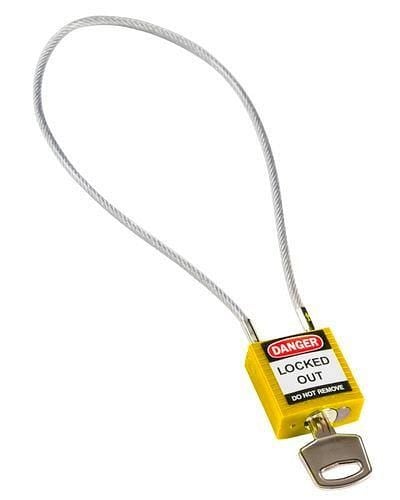 Brady Kompakt-Sicherheitsschloss, Keyed Different Schlüsseleinteilung, mit Kabelbügel 400 mm, gelb, 244337