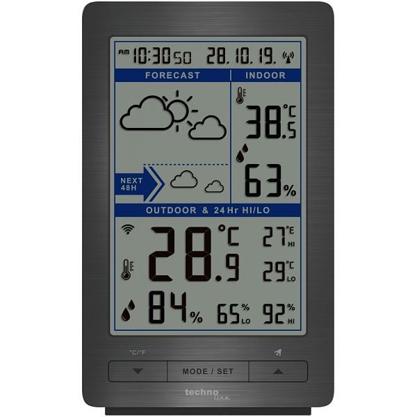 Technoline Wetterstation, DCF-77 Funkuhr mit manueller Einstelloption, Abmaße: 94 x 154 x 46 mm, WS 9485