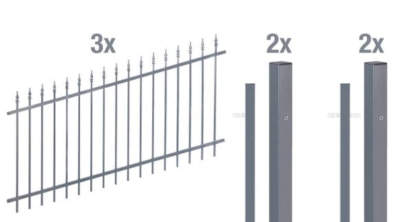 Alberts Zaun-Set Chaussee verstellbar, Aluminium, anthrazit kunststoffbeschichtet RAL 7016, zum Einbetonieren, 6 m x 1000 mm, 511586