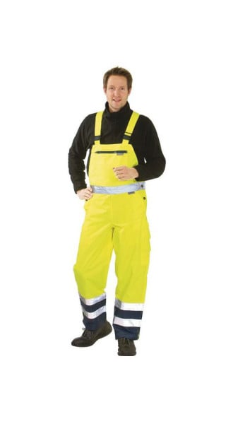 Planam Warnschutz Regenlatzhose, gelb/marine, Größe M, 2067048