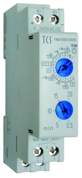 TCS Treppenlicht-Zeitschalter, Multifunktionsgerät mit 10 wählbaren Funktionen, Hutschiene 1 TE, FNA1000-0400