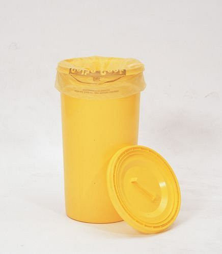DENIOS Abfallsammelbehälter aus Polyethylen (PE), mit Deckel, 60 Liter Volumen, gelb, 116177